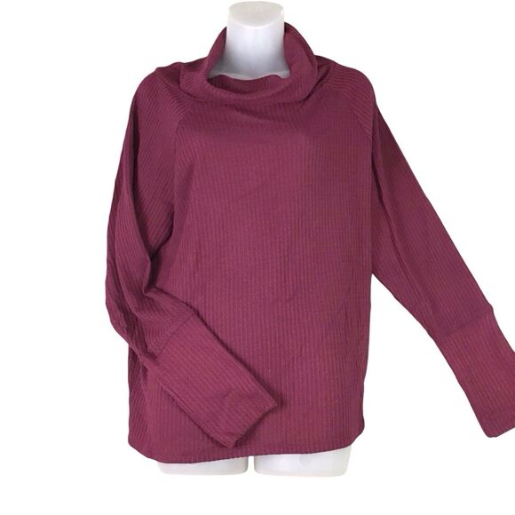 Bobeau Women’s Small Red Cowl Neck Long Sleeve Blouse Soft Stretch Waffle Knit - Picture 5 of 15